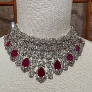 Elegant Silver and Red Gemstone Necklace